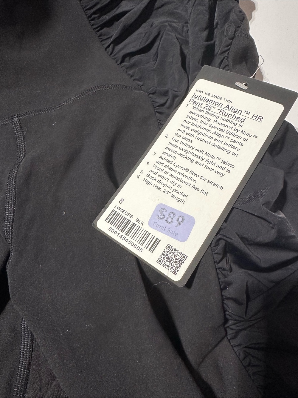 Lululemon Align High-Rise Leggings - Black Ruched side down legs size 8